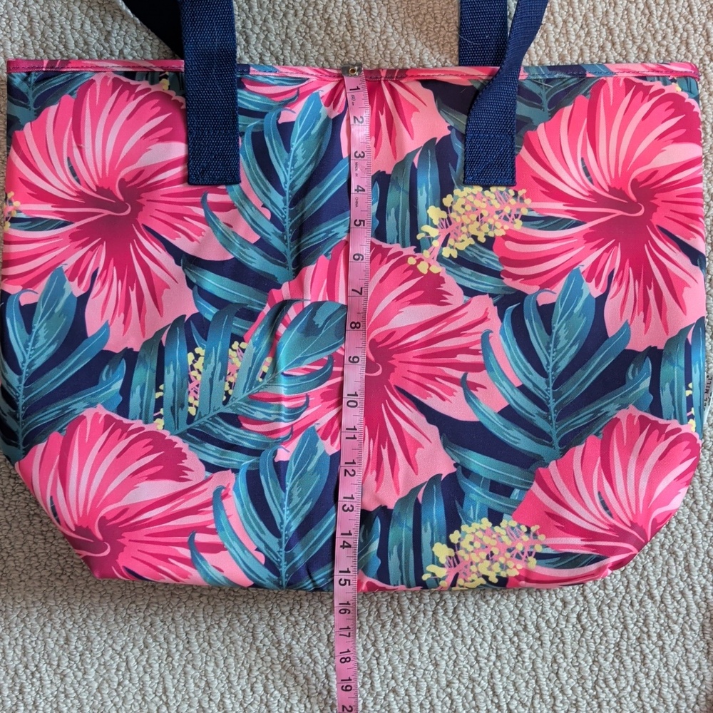 Steel Mill And Co, Tropical Pink Floral Ice Chest Tote Bag with Blue Straps - Picture 8 of 8